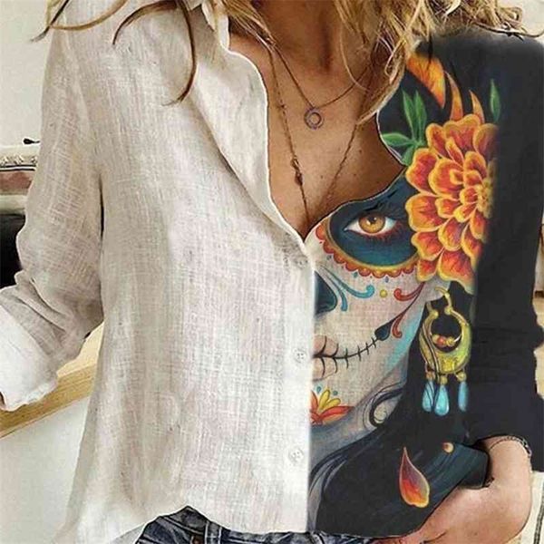 women fashion casual long sleeve blouse feamle v neck figure print casual shirts 210716, White
women fashion casual long sleeve blouse feamle v neck figure print casual shirts 210716, White