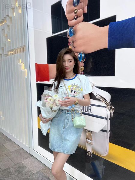women's t-shirt designer di * / 22ss round neck color blocking t cartoon print upper body super age reducing fashion versatile puc3, White
women's t-shirt designer di * / 22ss round neck color blocking t cartoon print upper body super age reducing fashion versatile puc3, White