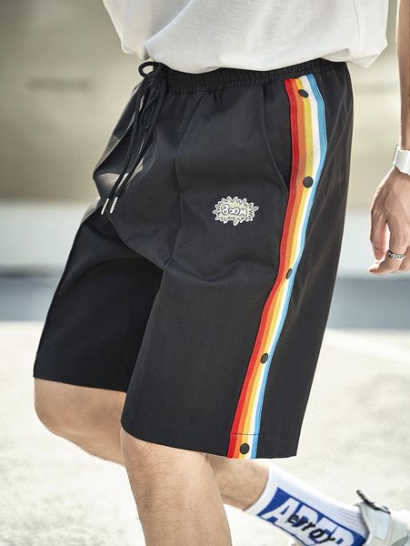 men embroidery patched contrast tape side drawstring waist shorts w9i5#, White;black
men embroidery patched contrast tape side drawstring waist shorts w9i5#, White;black