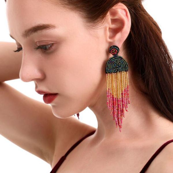e68671 handmade tassel bead dangle chandelier bohemian beaded retro ethnic style exaggerated colorful earrings, Silver
e68671 handmade tassel bead dangle chandelier bohemian beaded retro ethnic style exaggerated colorful earrings, Silver