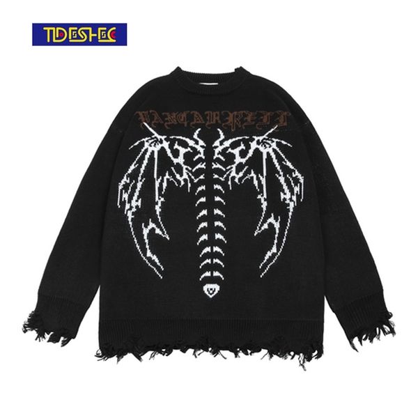 hip hop streetwear knitted sweater gothic letter bat skeleton print pullover men autumn harajuku cotton casual sweater 220816, White;black
hip hop streetwear knitted sweater gothic letter bat skeleton print pullover men autumn harajuku cotton casual sweater 220816, White;black