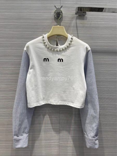 women's t-shirt spring and summer miu heavy industry pearl collar letter printing sky blue long sleeve t-shirt, White
women's t-shirt spring and summer miu heavy industry pearl collar letter printing sky blue long sleeve t-shirt, White