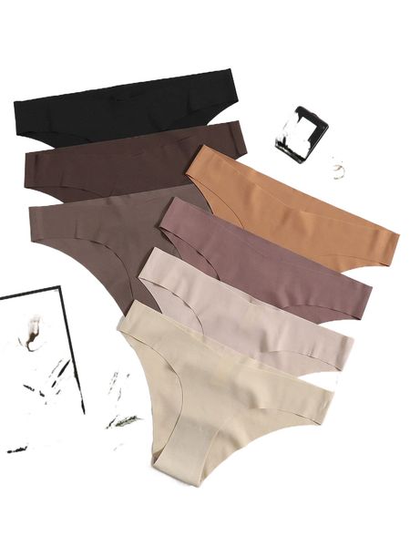 7pack solid no show panty set s5s0#, Black;red