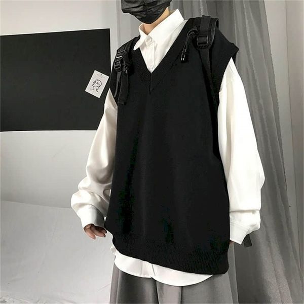 men sweater vest autumn solid color knitted male korean style trend loose vneck sleeveless waistcoat vest sweater college style 210804, White;black
men sweater vest autumn solid color knitted male korean style trend loose vneck sleeveless waistcoat vest sweater college style 210804, White;black