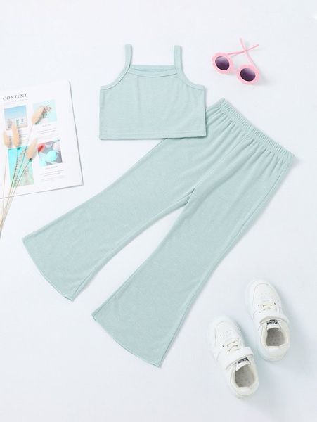 toddler girls solid cami & flare leg pants she, White 
toddler girls solid cami & flare leg pants she, White