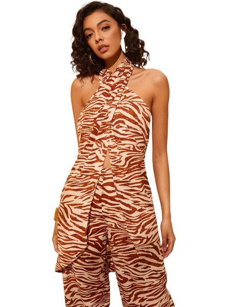 zebra striped backless halter v6yc#, White 
zebra striped backless halter v6yc#, White