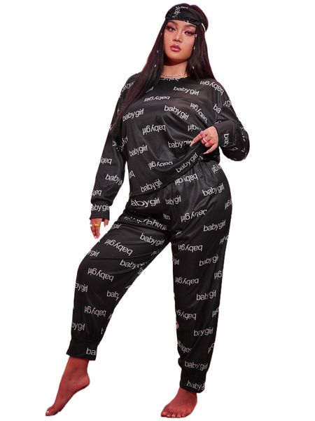 plus letter graphic drop shoulder tee & pants pj set with eye cover q5bi#, Black;white
plus letter graphic drop shoulder tee & pants pj set with eye cover q5bi#, Black;white