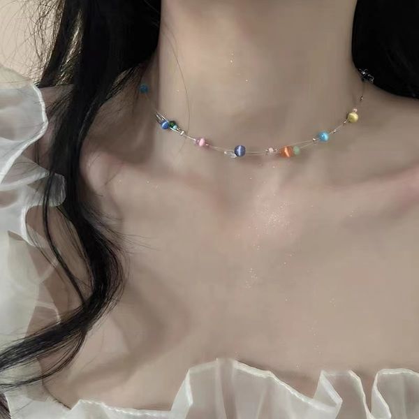 2022 trend colorful crystal opal bead choker necklace for women fashion design clavicle chain, Silver
2022 trend colorful crystal opal bead choker necklace for women fashion design clavicle chain, Silver
