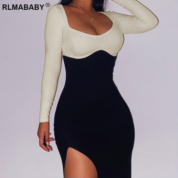 elegant office lady patchwork autumn winter mid-calf dress women casual low neck long sleeve high split party bodycon dress, Black;gray
elegant office lady patchwork autumn winter mid-calf dress women casual low neck long sleeve high split party bodycon dress, Black;gray