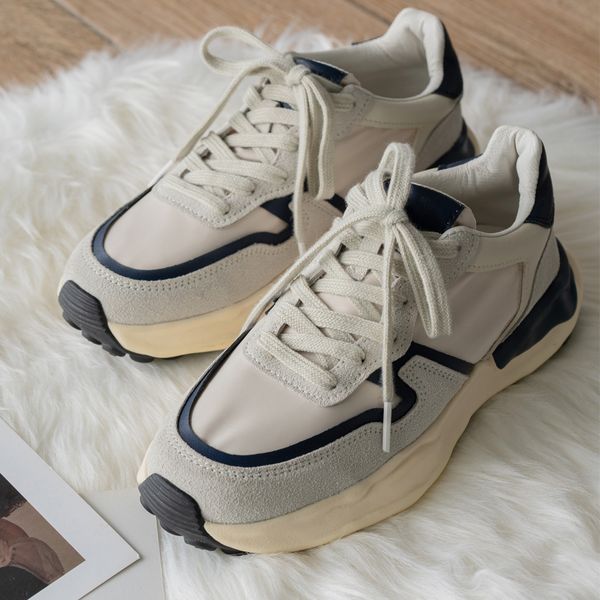 100% super quality women casual shoes sports runner sneakers platform light trainers genuine leather lace-up outdoor walking shoes 35-39, Black