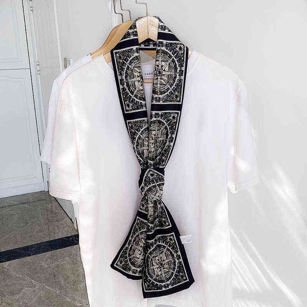 thin and narrow long silk scarf hair b women's style spring autumn foreign fashion thin black turntable, Blue;gray
thin and narrow long silk scarf hair b women's style spring autumn foreign fashion thin black turntable, Blue;gray