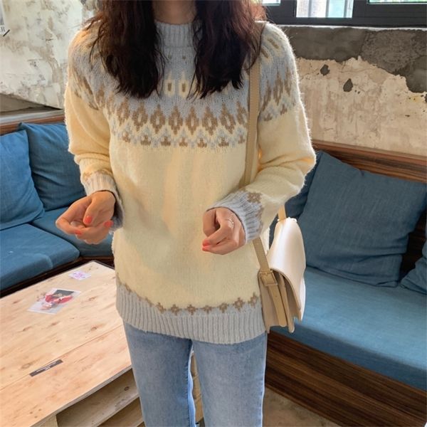 harajuku winter fashion vintage women geometric print oneck pullover long sleeve loose knitted oversize sweater female y200910, White;black
harajuku winter fashion vintage women geometric print oneck pullover long sleeve loose knitted oversize sweater female y200910, White;black