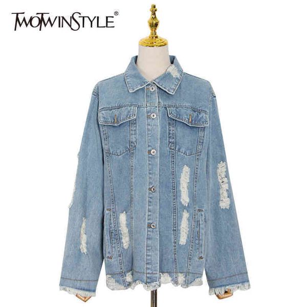 casual denim patchwork hole jacket for women lapel long sleeve hollow out jackets female fashionable stylish 210423, Black;brown
casual denim patchwork hole jacket for women lapel long sleeve hollow out jackets female fashionable stylish 210423, Black;brown