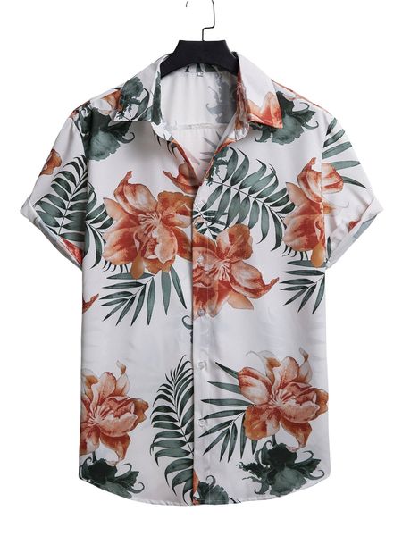 men random floral print shirt 353a#, White;black
men random floral print shirt 353a#, White;black