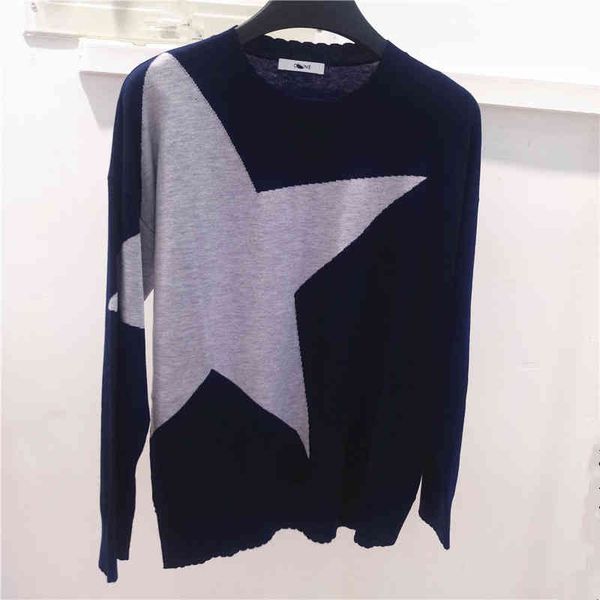 women's knits tees style style in autumn and winter simple contrast color five pointed star wave edge long sleeve round neck sweater wo, White
women's knits tees style style in autumn and winter simple contrast color five pointed star wave edge long sleeve round neck sweater wo, White