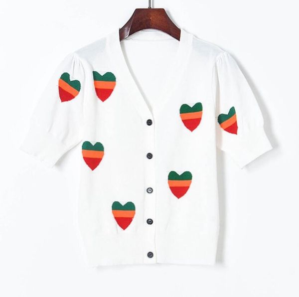 luxury jacquard tricolor peach heart knitted cardigan women summer v collar puff sleeves casual femme sweater w202, White
luxury jacquard tricolor peach heart knitted cardigan women summer v collar puff sleeves casual femme sweater w202, White