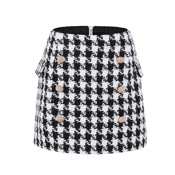 fashion runway designer skirt women's metal lion buttons embellished houndstooth tweed mini skirt 210315, Black
fashion runway designer skirt women's metal lion buttons embellished houndstooth tweed mini skirt 210315, Black