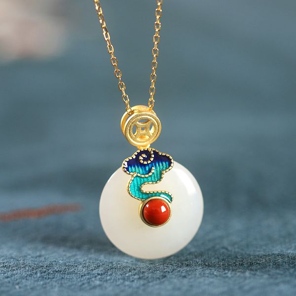jewelry s925 silver painted enamel necklace women's national cloud hetian jade ping'an clasp clavicle chain
jewelry s925 silver painted enamel necklace women's national cloud hetian jade ping'an clasp clavicle chain