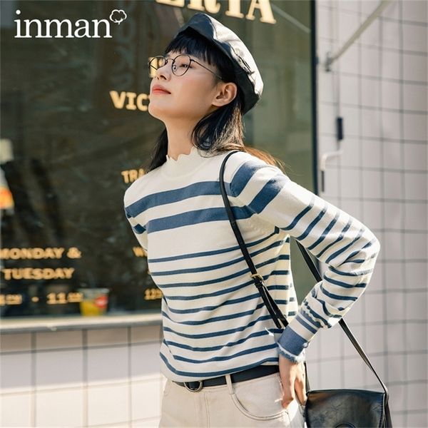 inman autumn winter arrival striped half-high collar wavy edge contrast color rib cuff pullover knit sweater 201223, White;black
inman autumn winter arrival striped half-high collar wavy edge contrast color rib cuff pullover knit sweater 201223, White;black