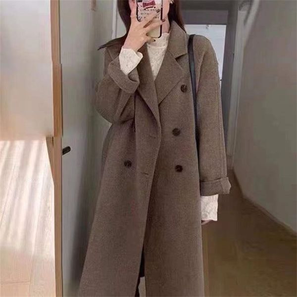 autumn and winter korean woolen coat women's classic retro double breasted loose and slim medium and long woolen coat 220817, Black
autumn and winter korean woolen coat women's classic retro double breasted loose and slim medium and long woolen coat 220817, Black
