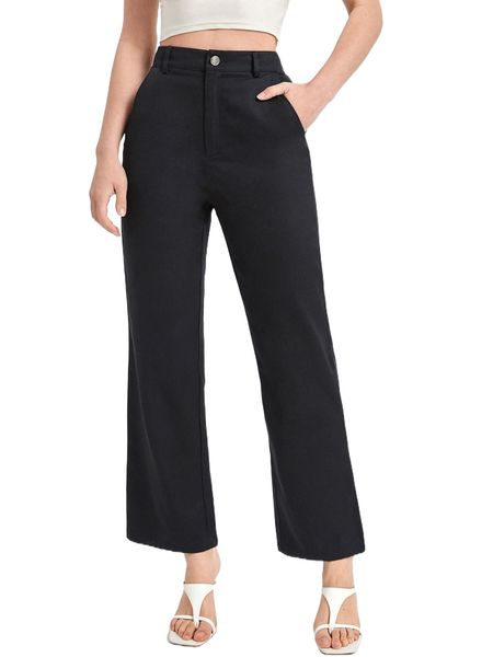 high waist flare leg cropped pants m8qg#, Black;white 
high waist flare leg cropped pants m8qg#, Black;white