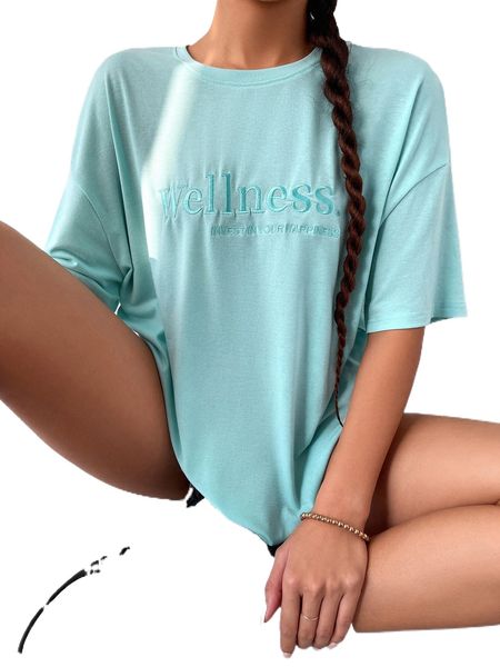 letter embroidery drop shoulder tee d7gw#, White