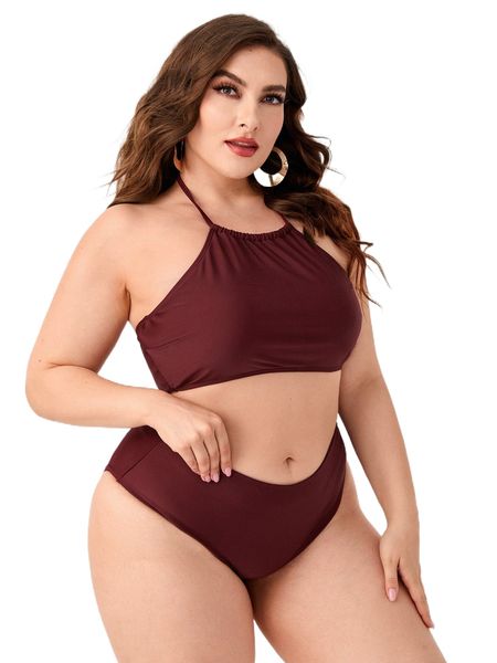plus solid halter high waisted bikini swimsuit z5v4#, White;black
plus solid halter high waisted bikini swimsuit z5v4#, White;black