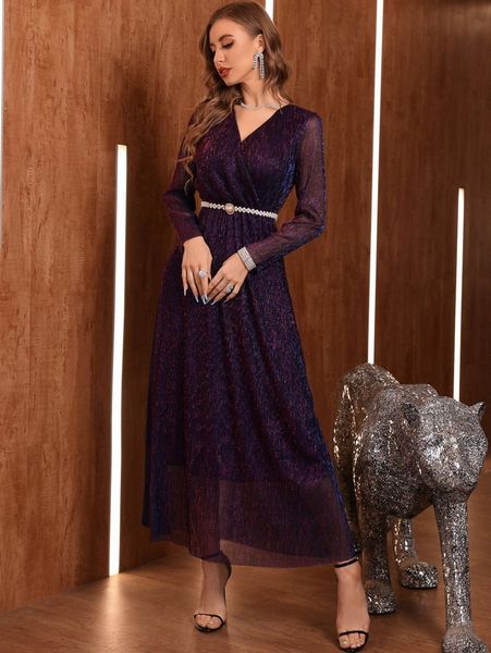 surplice neck belted glitter dress g94q#, Black;gray
surplice neck belted glitter dress g94q#, Black;gray