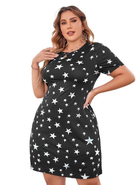 plus all over star print tee dress m2ho#, Black
plus all over star print tee dress m2ho#, Black