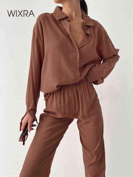 wixra solid loose women sets turn down collar long sleeve blouse elastic waist wide leg pants piece suit spring summer t220729, Gray
wixra solid loose women sets turn down collar long sleeve blouse elastic waist wide leg pants piece suit spring summer t220729, Gray