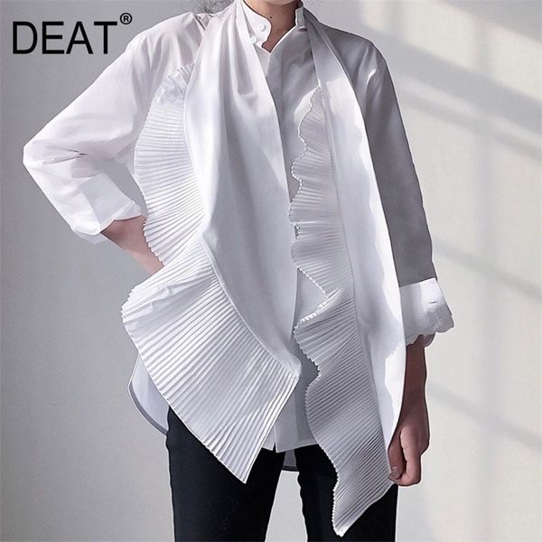 deat new spring and summer fashion women clothing bow collar ruffles pleated single breasted shirt female blouse lj200811, White
deat new spring and summer fashion women clothing bow collar ruffles pleated single breasted shirt female blouse lj200811, White