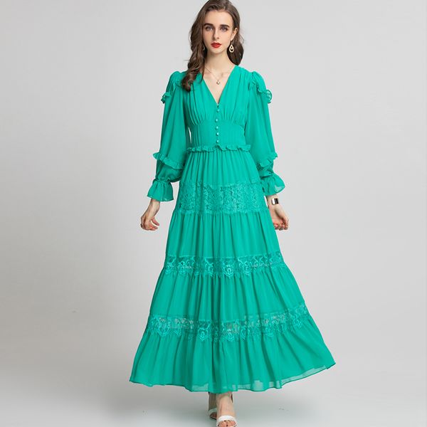 women's runway dresses v neck long sleeves ruffles tiered elastic waist fashion designer maxi vestidos, Black
women's runway dresses v neck long sleeves ruffles tiered elastic waist fashion designer maxi vestidos, Black