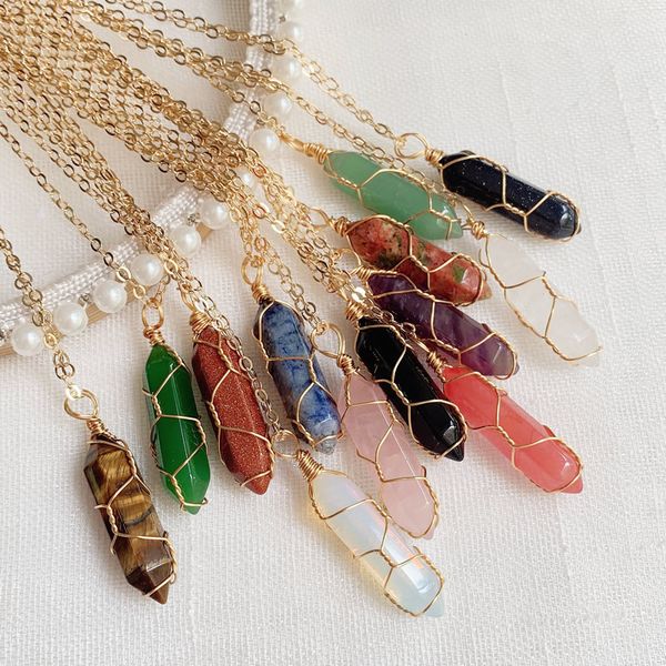 reiki healing jewelry multicolor natural stone pendant wire wrap hexagonal bulletamethysts quartz crystal pendulum chakra necklace, Silver
reiki healing jewelry multicolor natural stone pendant wire wrap hexagonal bulletamethysts quartz crystal pendulum chakra necklace, Silver