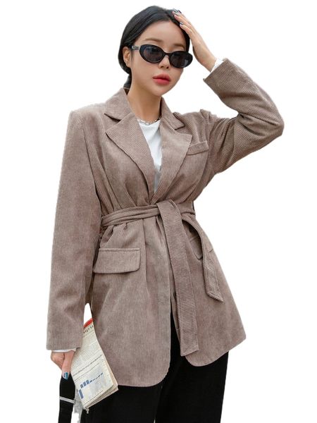 dazy single breasted belted corduroy blazer e3mi#, White