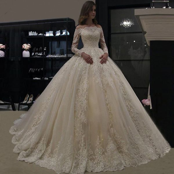 luxury ball gown lace applique wedding dress 2022 long sleeve wedding gowns robe de mariee boat neck beaded, White
luxury ball gown lace applique wedding dress 2022 long sleeve wedding gowns robe de mariee boat neck beaded, White