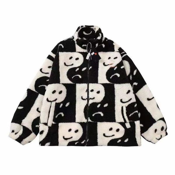 designer design retro smiling cashmere stand-up collar jacket men's and women's loose bf versatile winter thickened cotton-padded, Black;brown 
designer design retro smiling cashmere stand-up collar jacket men's and women's loose bf versatile winter thickened cotton-padded, Black;brown