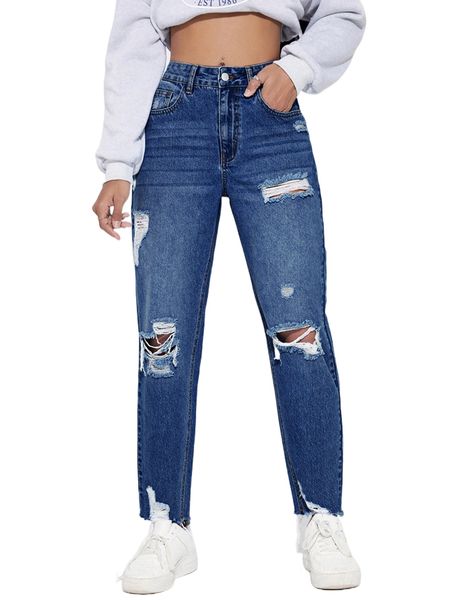 high waisted ripped raw hem jeans z3km#, Blue
high waisted ripped raw hem jeans z3km#, Blue