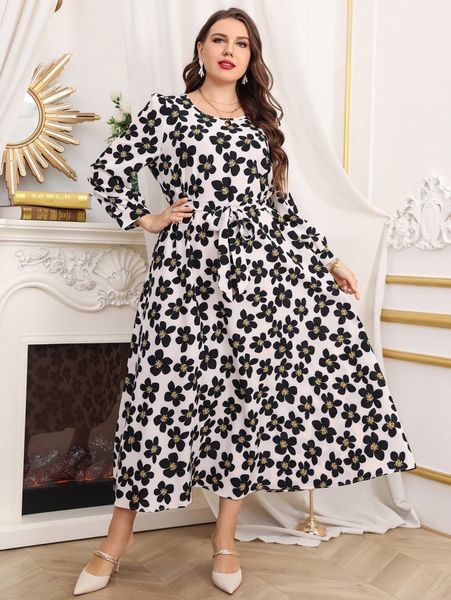 plus floral print belted dress z18a#, Black
plus floral print belted dress z18a#, Black