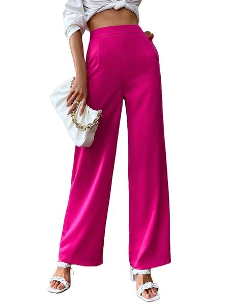 high waist slant pocket wide leg pants b3hn#, Black;white