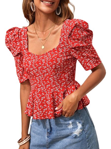 ditsy floral print sweetheart neck puff sleeve peplum blouse e4ds#, White
ditsy floral print sweetheart neck puff sleeve peplum blouse e4ds#, White