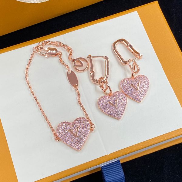 pink diamond chain bracelets heart pattern pendant studs rose gold link bracelet earrings, Black
pink diamond chain bracelets heart pattern pendant studs rose gold link bracelet earrings, Black
