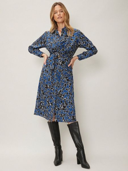 motf premium mixed print belted shirt dress n0gn#, Black;gray