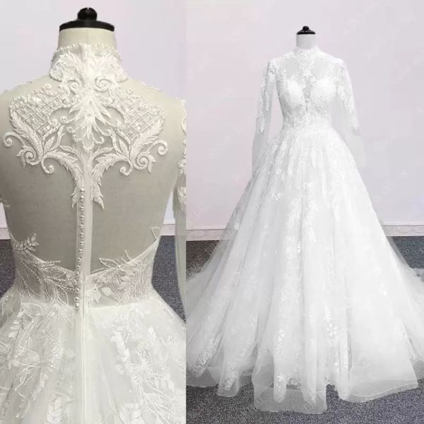 2022 gorgeous wedding dresses bridal gown a line high neck long sleeves lace applique beaded sweep train satin custom made plus size vestido, White
2022 gorgeous wedding dresses bridal gown a line high neck long sleeves lace applique beaded sweep train satin custom made plus size vestido, White