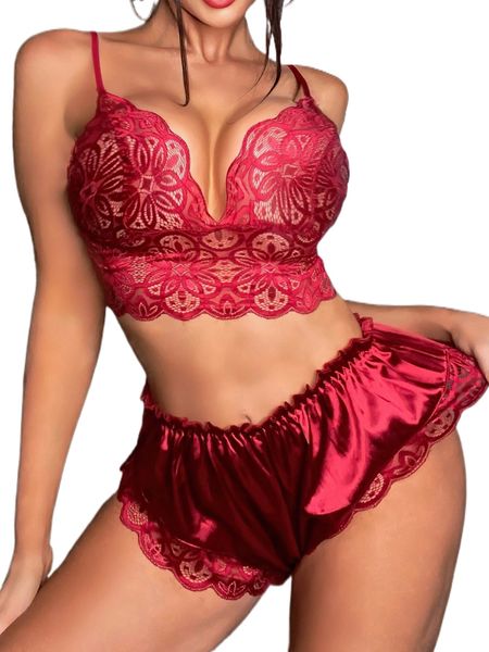 contrast lace satin lingerie set o1zh#, Black;red
contrast lace satin lingerie set o1zh#, Black;red