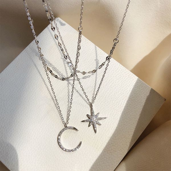 fashion two layer star moon pendants & link chain choker necklace for women, Silver
fashion two layer star moon pendants & link chain choker necklace for women, Silver