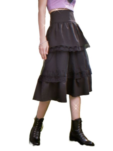 romwe contrast lace skirt r0w9#, Black