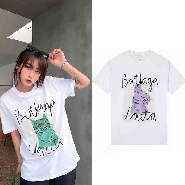 women's t-shirt summer b cat hand-painted series short sleeved t-shirt for men and women, White
women's t-shirt summer b cat hand-painted series short sleeved t-shirt for men and women, White
