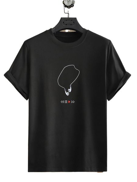 men earphone print tee g3e7#, White;black