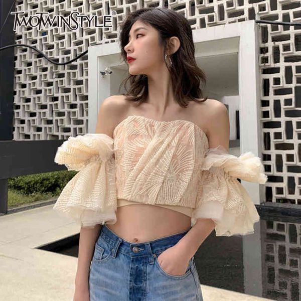 korean mesh blouse for women slash neck flare sleeve tunic short shirt female fashionable clothing style 210423, White
korean mesh blouse for women slash neck flare sleeve tunic short shirt female fashionable clothing style 210423, White