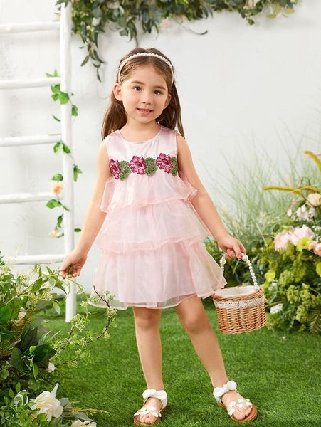 toddler girls floral appliques layered hem mesh panel dress she, Red;yellow 
toddler girls floral appliques layered hem mesh panel dress she, Red;yellow